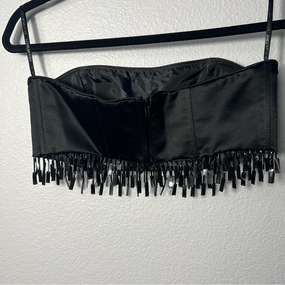 Vintage Y2K Jessica McClintock Millennium 2000 Black strapless fringe crop top - Picture 14 of 16